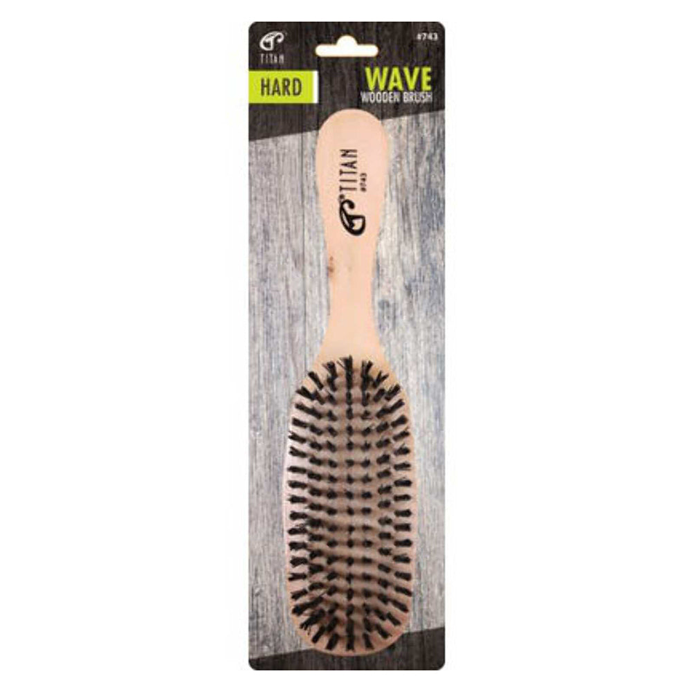 Titan Wave Brush Hard Bristle Narrow Wooden Handled Brush Long Handle for Easy Gripping for All Hair Styling 1Ea